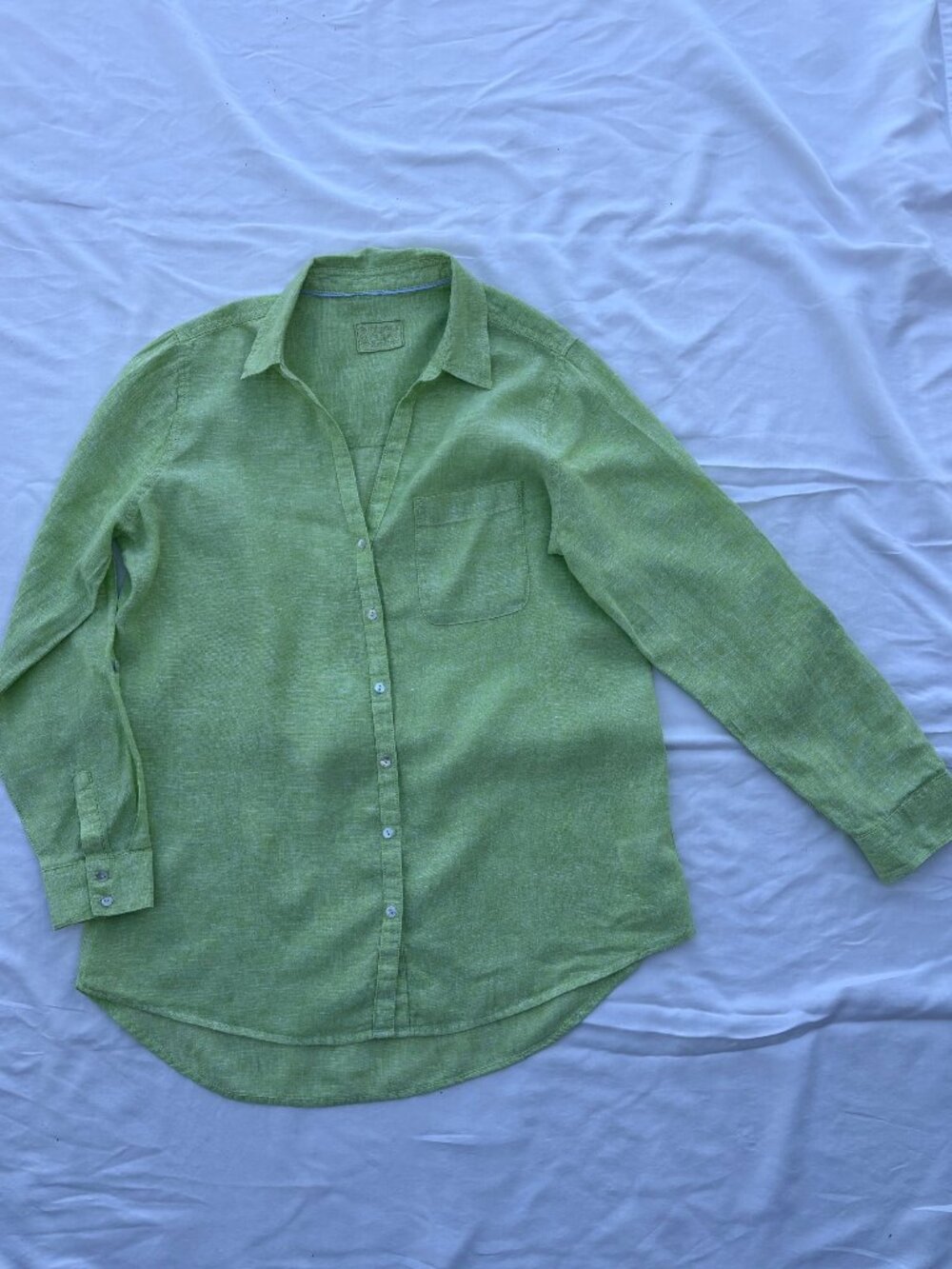 Sigrid Olsen Bright Green 100% Linen Button-Down Tunic Lagenlook Coastal